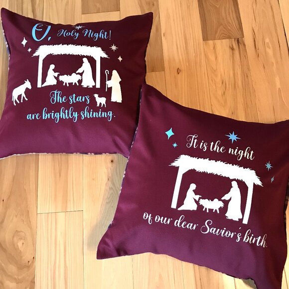 Christmas Nativity Pillow Cover: Handmade Holiday Décor, It is the Night, 18x18 - Picture 8 of 10